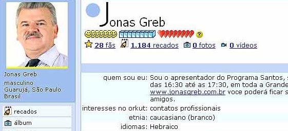 Perfil oficial de Jonas Greb no Orkut